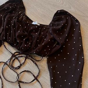 Brown polka dot cropped top